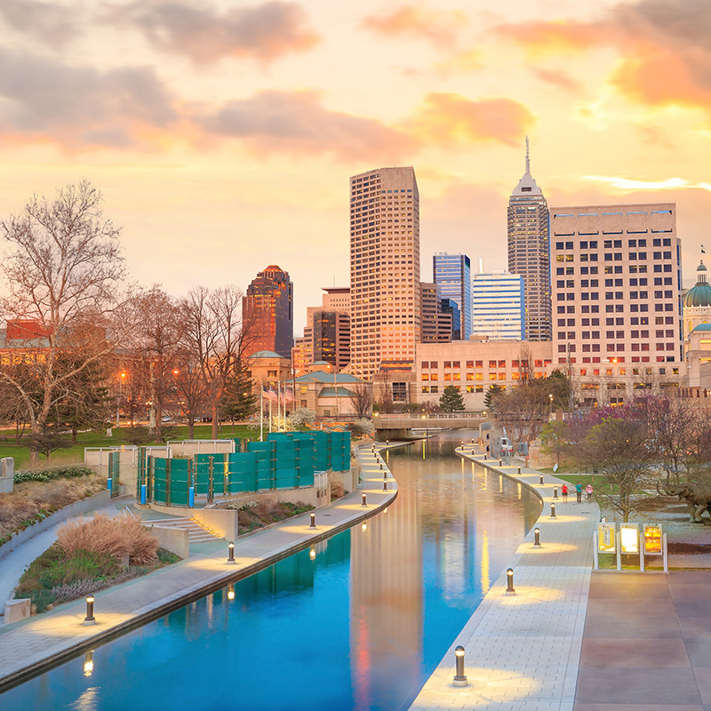 view of Indianapolis from the canal