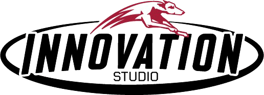 UIndy Innovation Studio logo with leaping greyhound