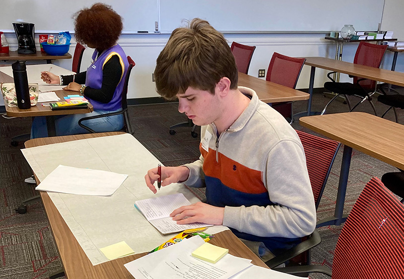 students busy during a writing session