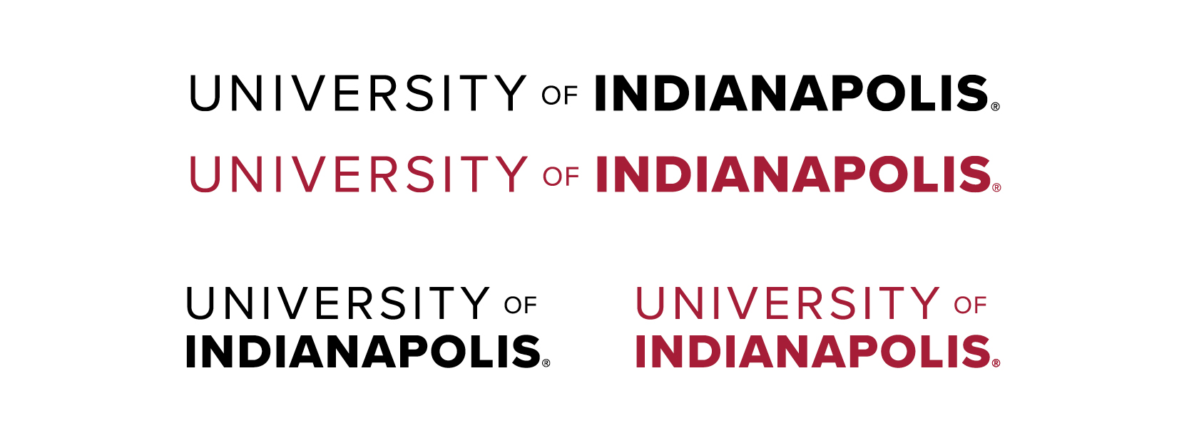 4 variations of the primary wordmark: vertical and horizontal in black and red