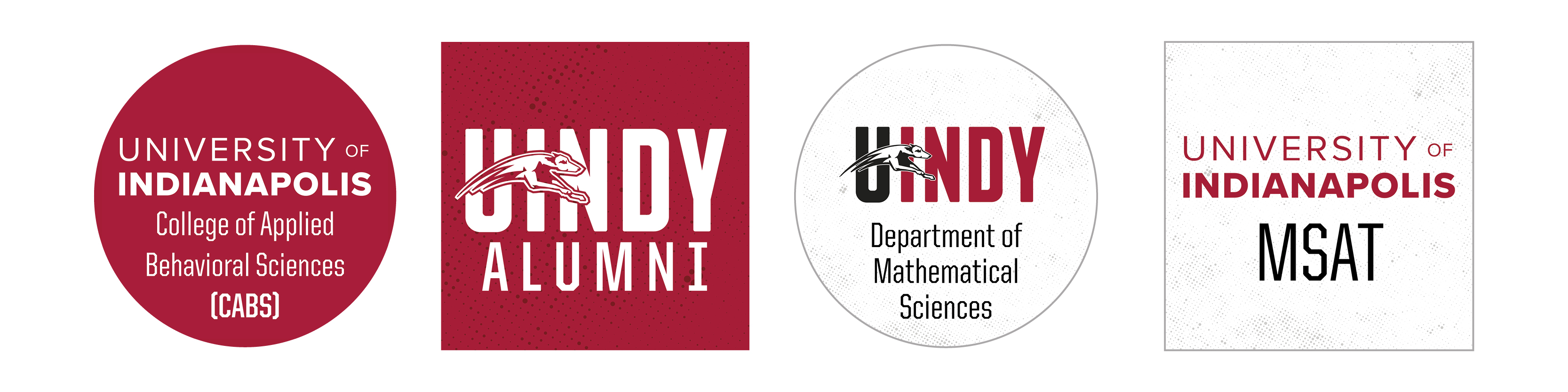 4 examples of social media profile photo using different UIndy wordmark options with department names