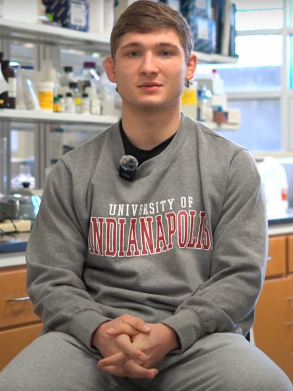 Student Jackson Hoover in UIndy's Biology Lab