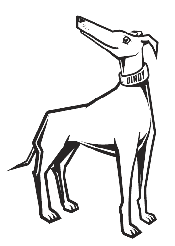 full body greyhound illustration with UIndy on his collar