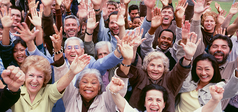 Older adults cheering together