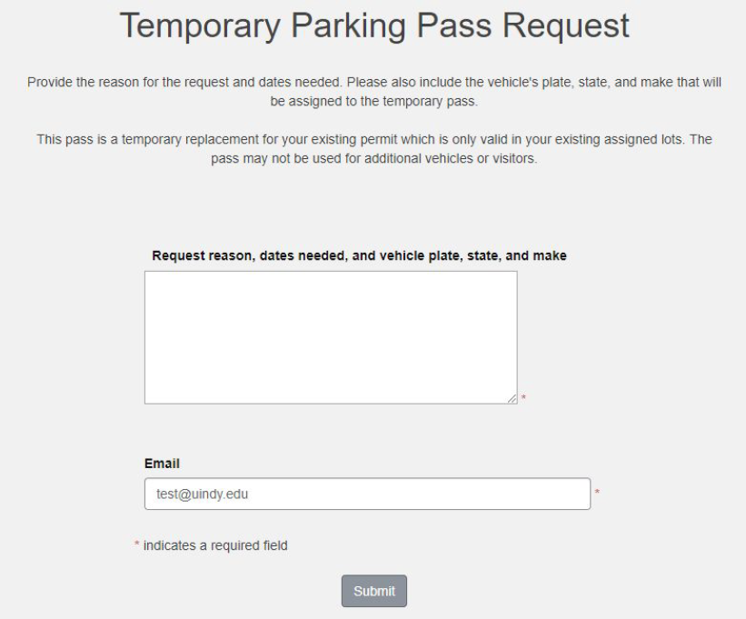 Request a Temporary Parking Pass University of Indianapolis Request a Temporary Parking Pass University of Indianapolis