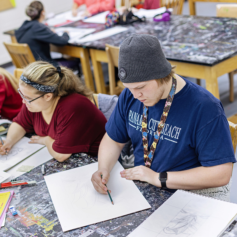 students in art class