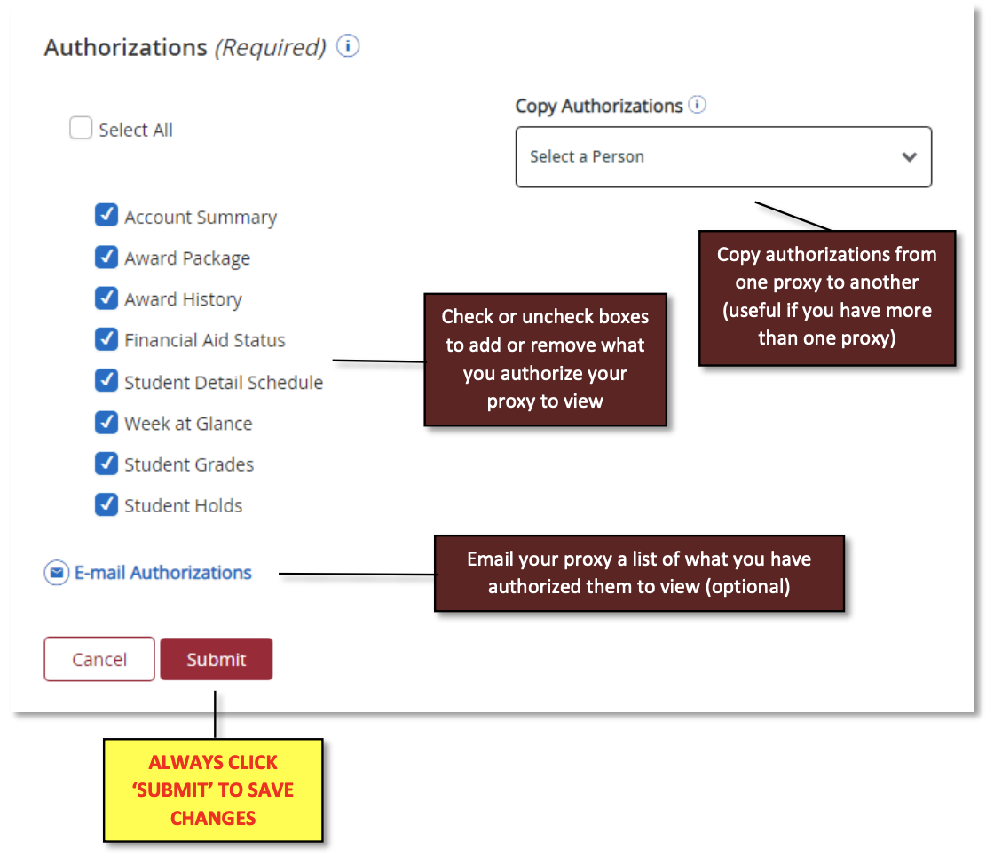 screenshot of the authorizations section