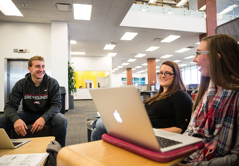 students in library
